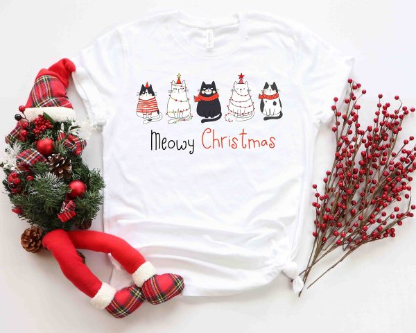 Meowy Christmas Shirt, Christmas Cat Shirt, Merry Christmas, Cat Lover Shirt, Christmas Gift