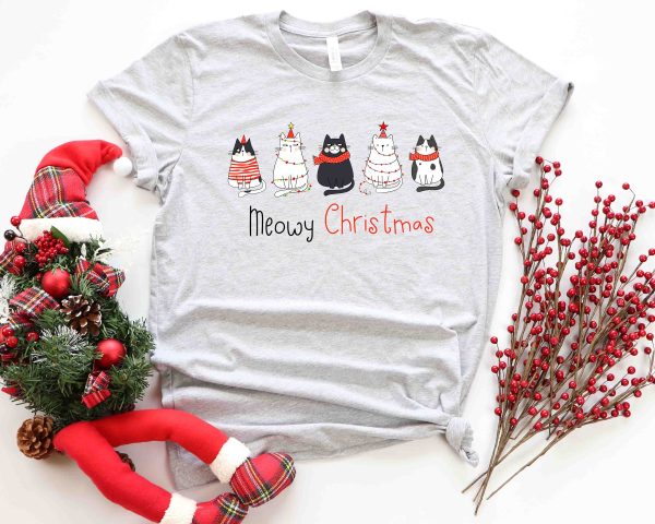 Meowy Christmas Shirt, Christmas Cat Shirt, Merry Christmas, Cat Lover Shirt, Christmas Gift