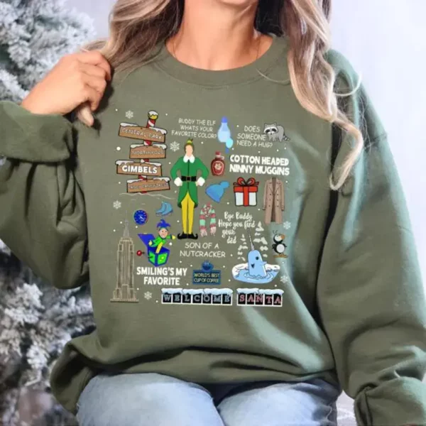 Elf Christmas Sweatshirt, Christmas Movies Sweater, Funny Elf Shirt, Christmas Gifts, New York Christmas Crewneck, Ugly Xmas T-shirt